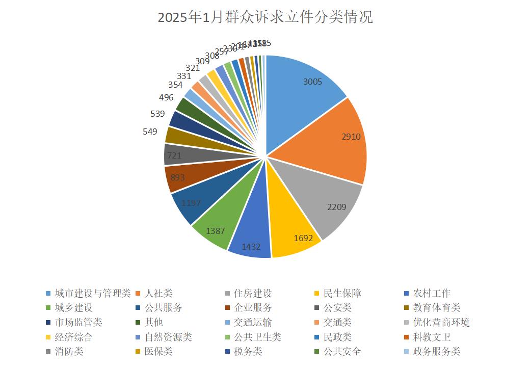 2025年1月群众诉求立件分类情况